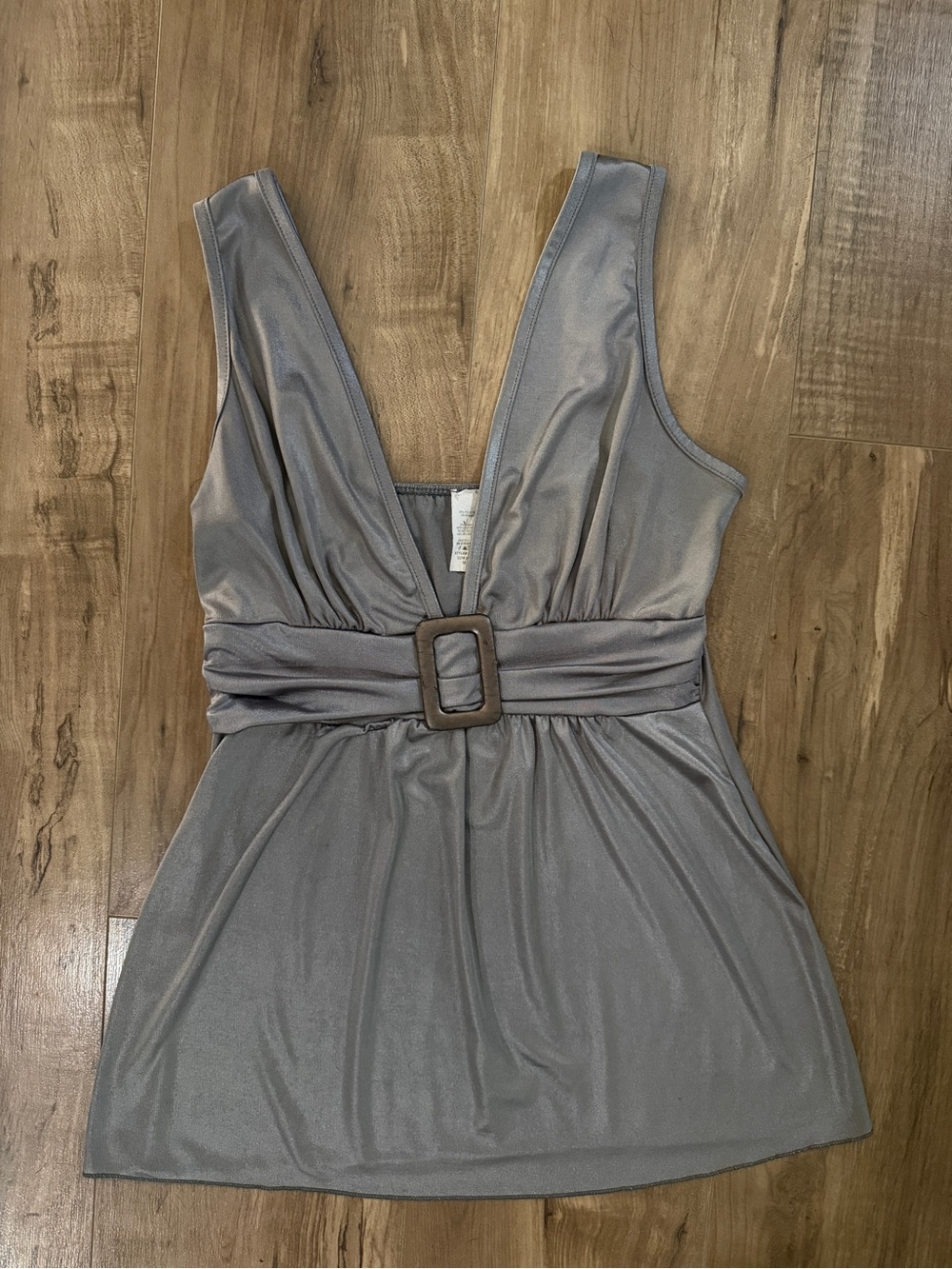 Y2K Metallic Gray Buckle Babydoll tank top - Medium
